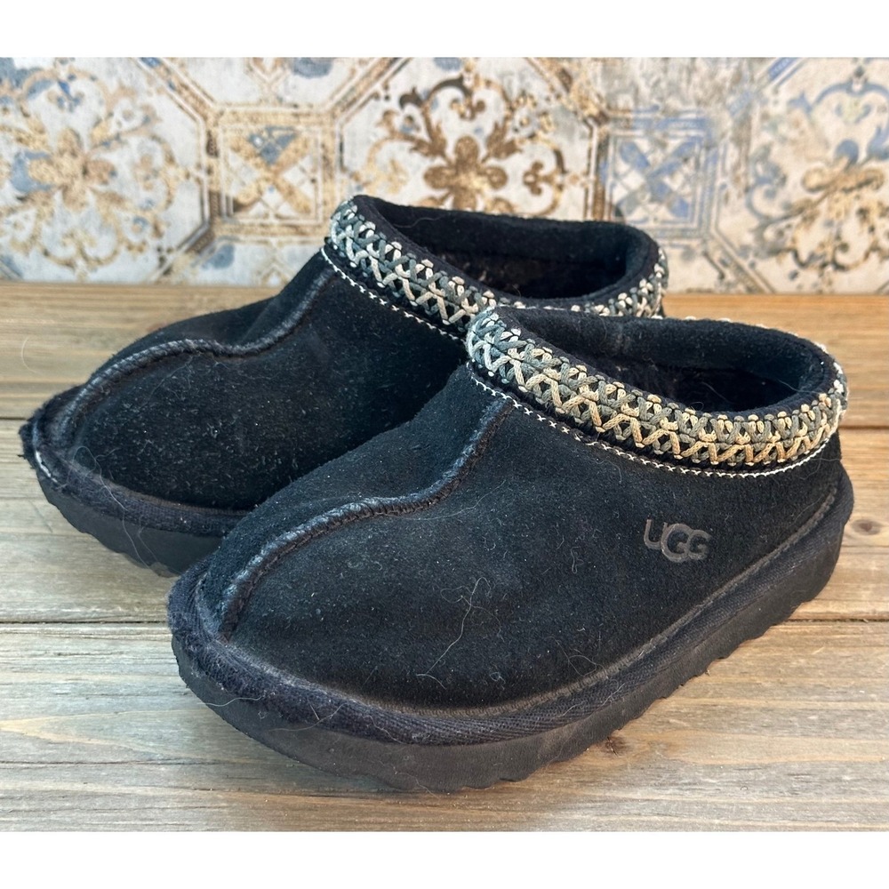 UGG Tasman Suede Braid Slip On Slippers Kids 7 Black Good